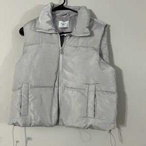 Rue 21 Light Gray Puffer‎ Vest Women's Size Small Zip Front Collared